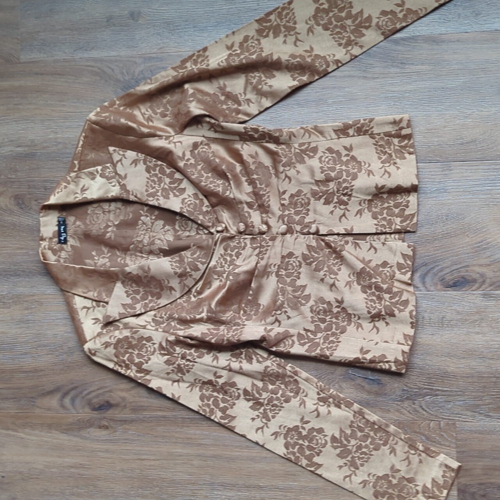 Women's Vintage 90s Brown Gold Western Floral Jacket Blouse Size 7 /Small